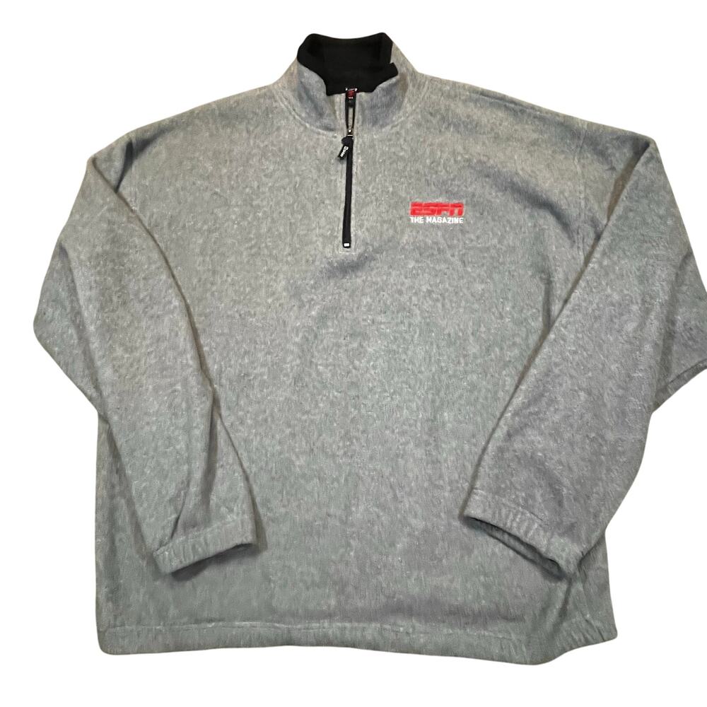 Vintage ESPN The Magazine Quarter Zip Fleece Pullover Gray Logo Mens XL